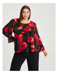 Red Rose Chiffon Top Floral