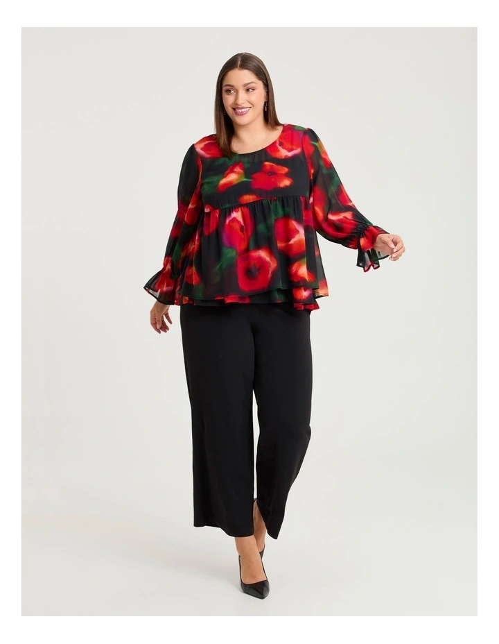 Red Rose Chiffon Top Floral image 3