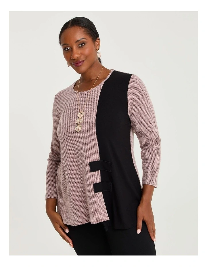 Rose Textured Spliced Top Cameo Pink/black image 1