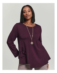 Applique Bamboo Ponte Top in Burgundy