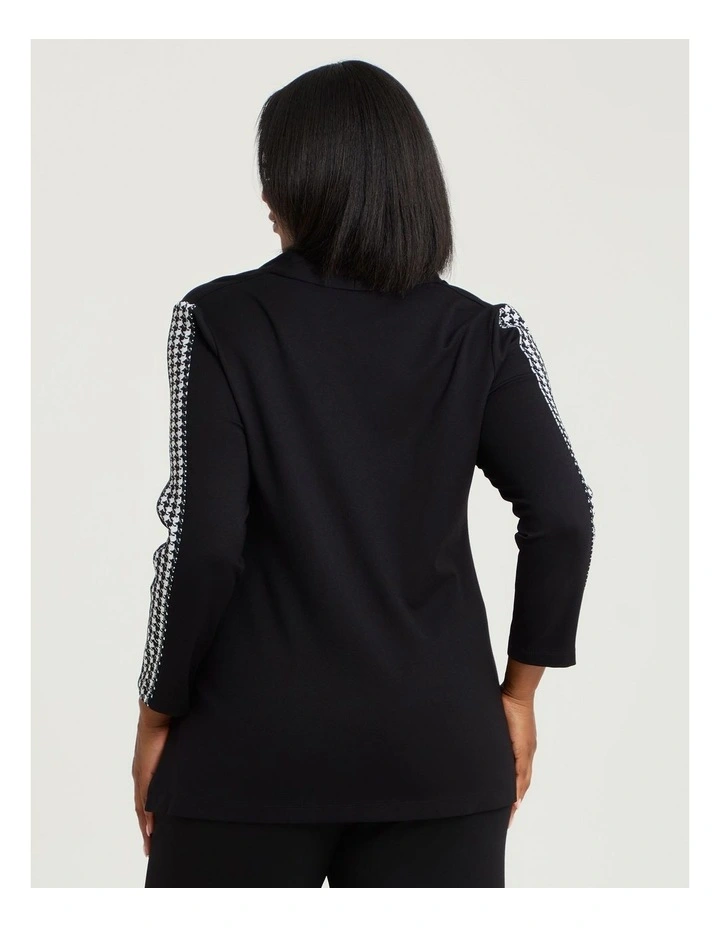 Zip Pocket Bamboo Ponte Top in Black/White Check image 2