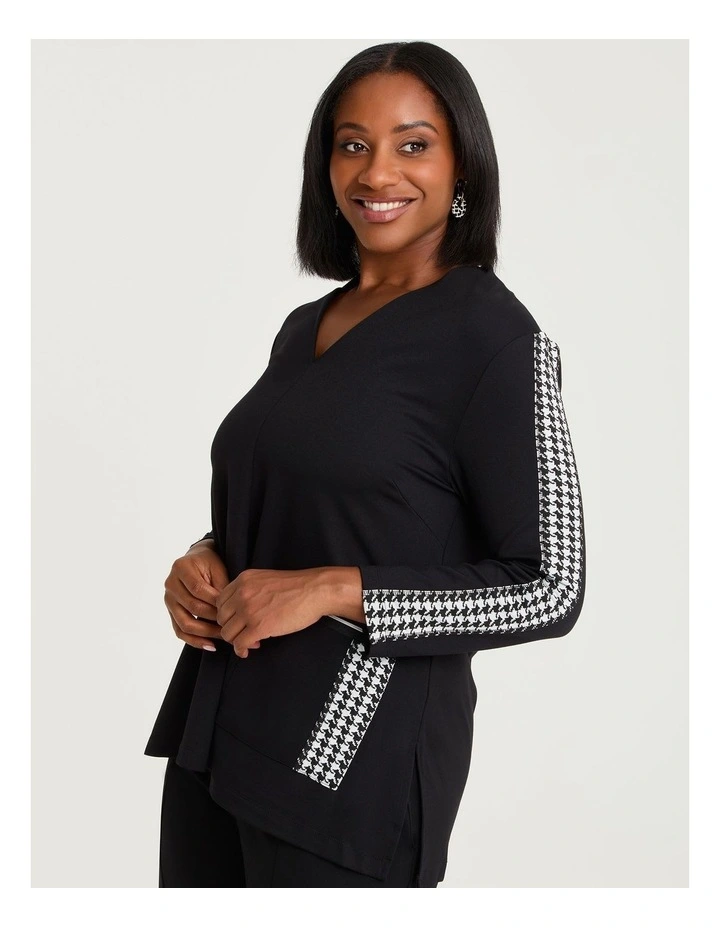 Zip Pocket Bamboo Ponte Top in Black/White Check image 3