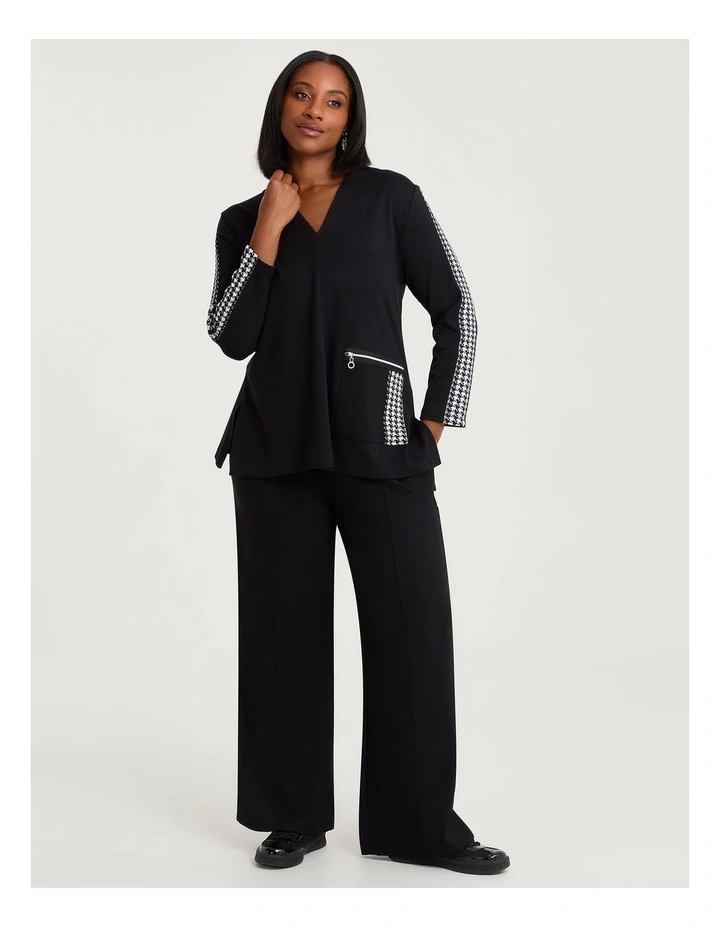 Zip Pocket Bamboo Ponte Top in Black/White Check image 4