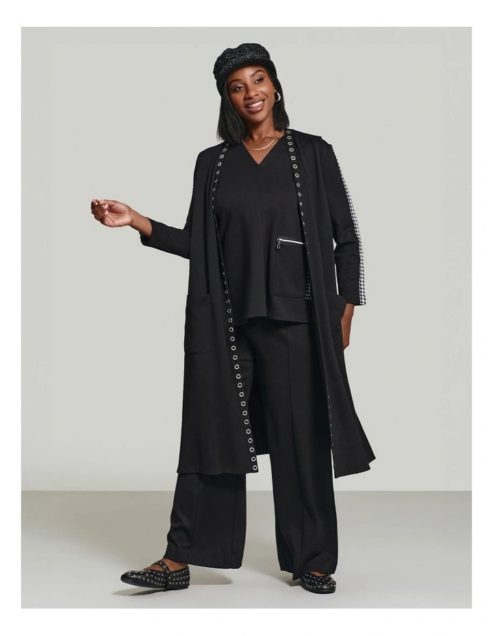 Zip Pocket Bamboo Ponte Top in Black/White Check image 5