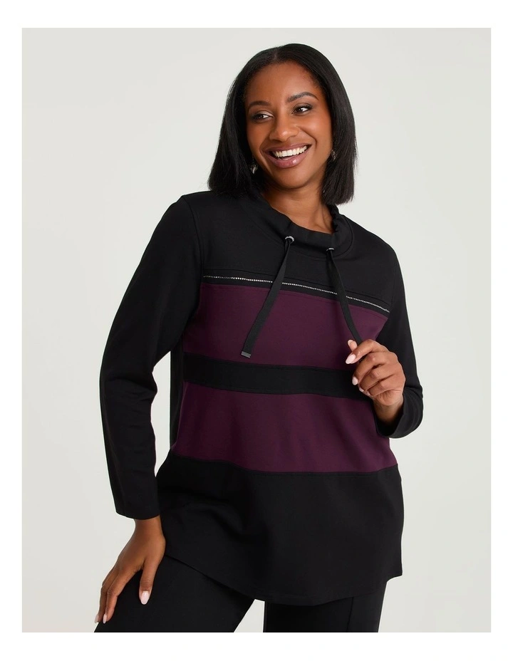 Mod Bamboo Ponte Top in Black/Burgundy image 1