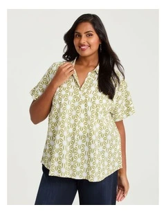 Cotton Geometric Floral Top in Print