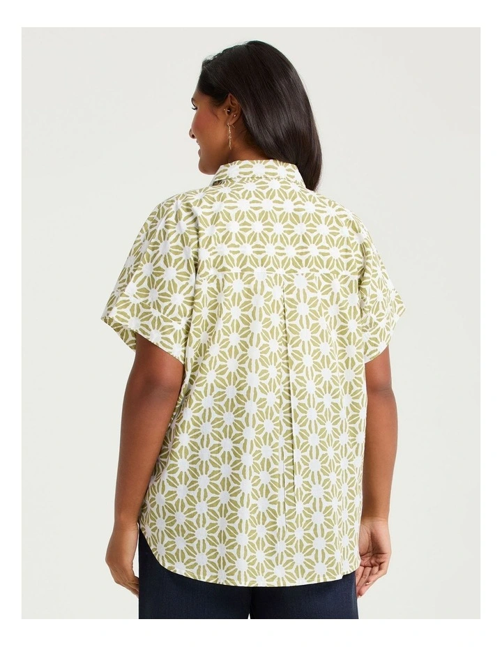 Cotton Geometric Floral Top in Print image 2