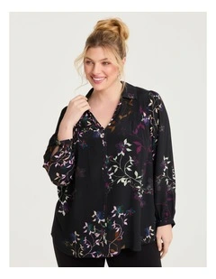 Collared Pintuck Floral Top Print