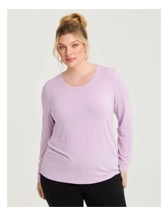 Australian Wool Blend Crew Neck Top Pink Lavender