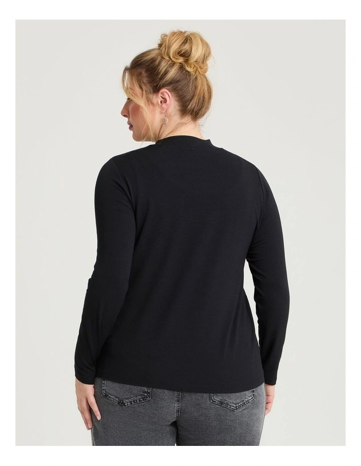 Australian Wool Blend Mock Neck Top in Black image 2