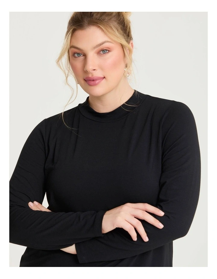 Australian Wool Blend Mock Neck Top in Black image 3