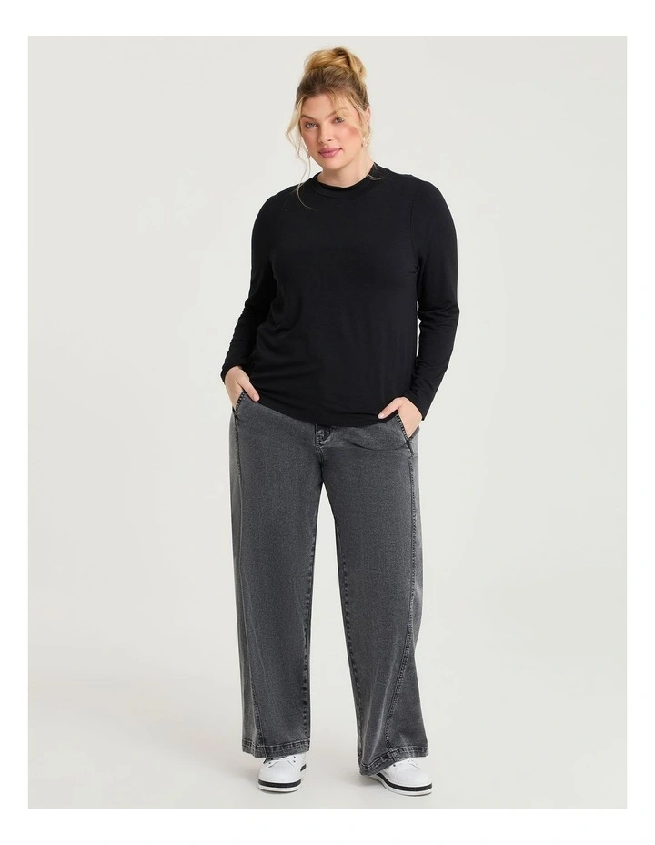 Australian Wool Blend Mock Neck Top in Black image 4