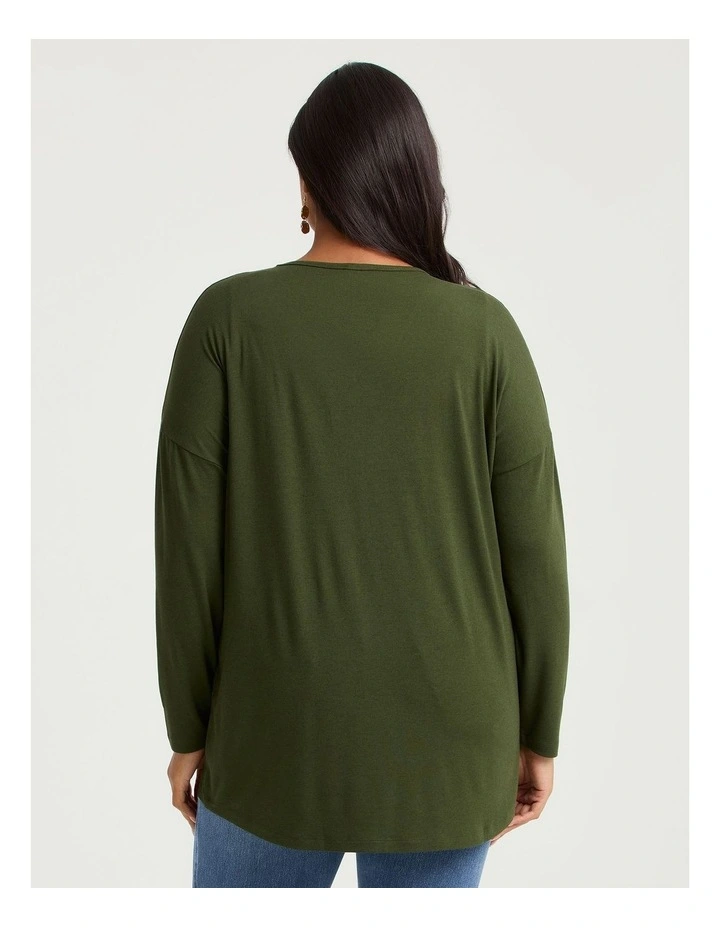Australian Wool Blend V-Neck Top in Clover Green image 2
