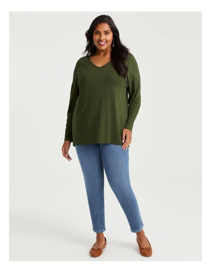Australian Wool Blend V-Neck Top in Clover Green image 3