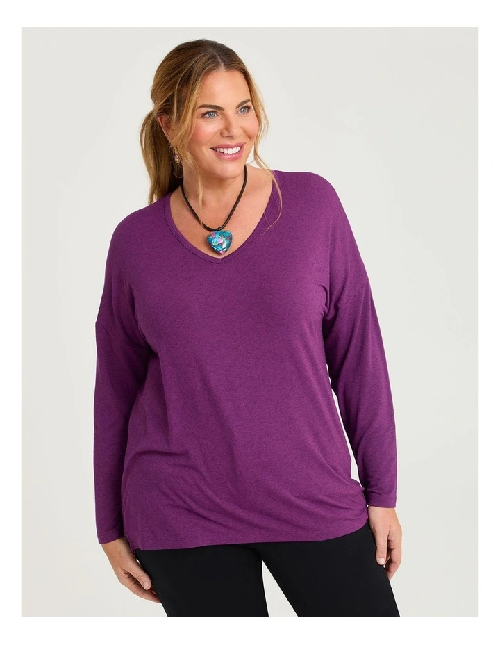 Australian Wool Blend V-neck Top in Grape image 1