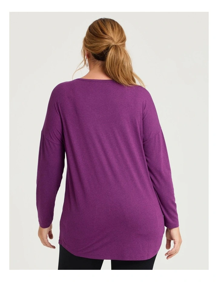 Australian Wool Blend V-neck Top in Grape image 2