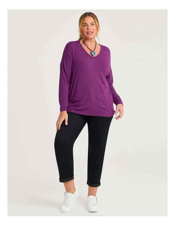 Australian Wool Blend V-neck Top in Grape image 3