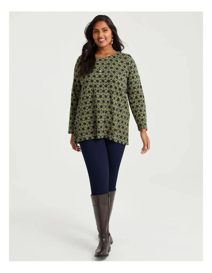 Cotton Geometric Flower Top Navy/kiwi Green image 3