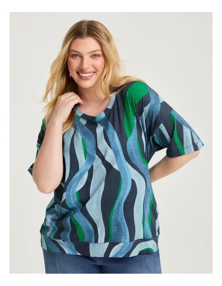 Cotton Wavy Lines T-shirt in Print image 1