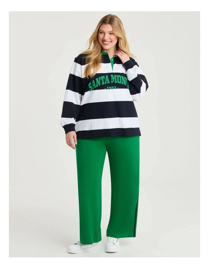 Cotton Stripe Polo Neck Sweatshirt in Navy/White image 3