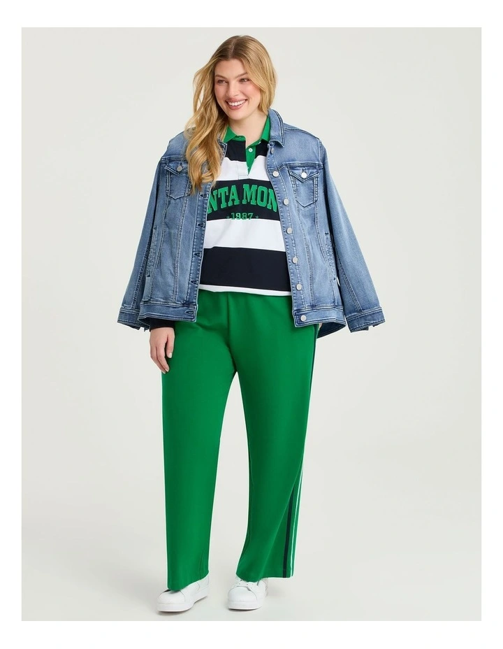 Cotton Stripe Polo Neck Sweatshirt in Navy/White image 4