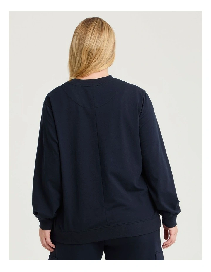 Cotton Embroidery Star Sweatshirt in Navy image 2