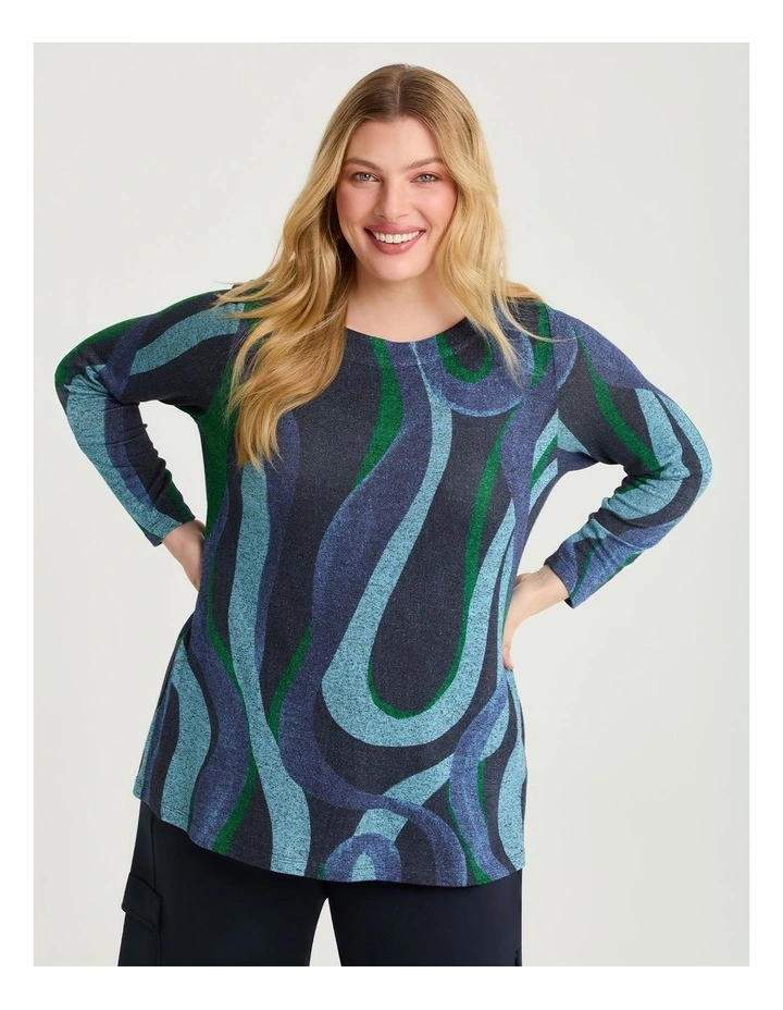 Bamboo Cosy Wavy Boat Neck Top in Print image 1