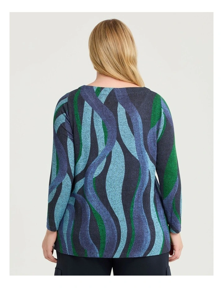 Bamboo Cosy Wavy Boat Neck Top in Print image 2