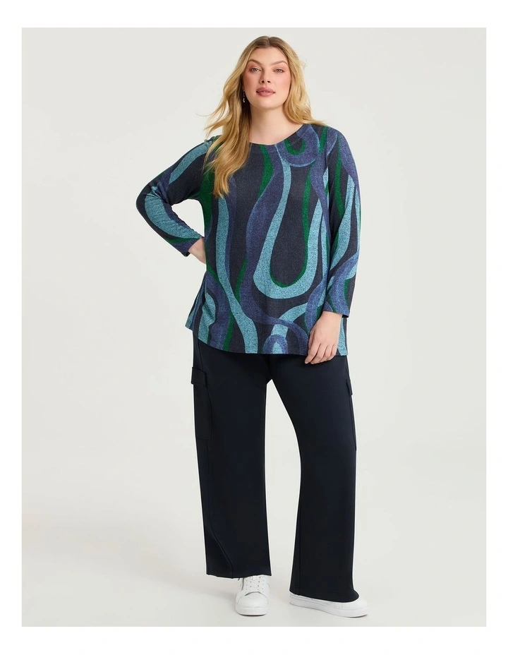 Bamboo Cosy Wavy Boat Neck Top in Print image 3