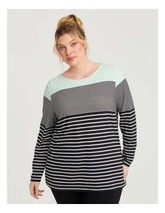 Bamboo Ponte Variegated Stripe Top Stripe
