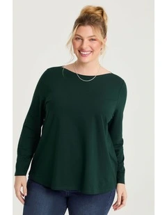 Australian Cotton Boat Neck Top in Pine Green
