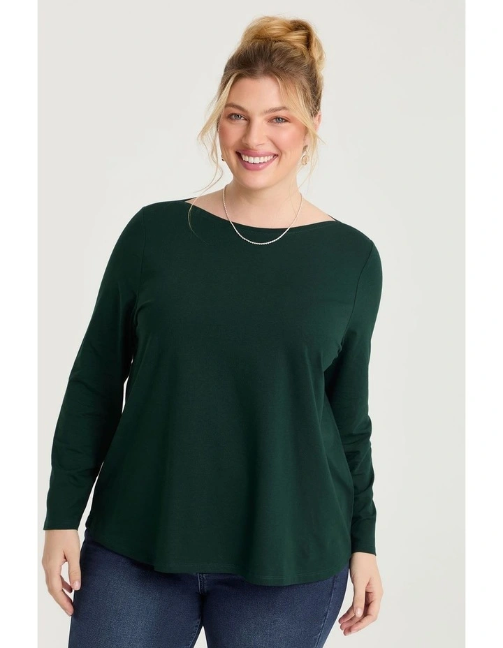 Australian Cotton Boat Neck Top in Pine Green image 1