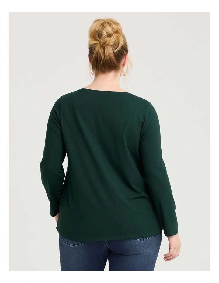 Australian Cotton Boat Neck Top in Pine Green image 2