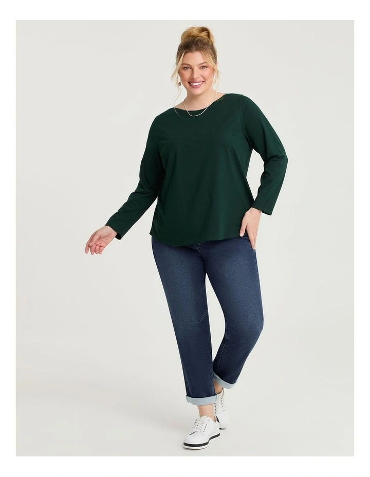 Australian Cotton Boat Neck Top in Pine Green image 3