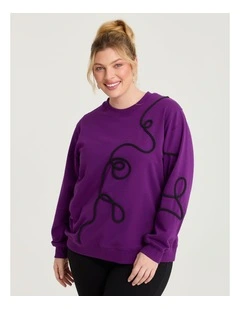 Cotton Cord Applique Sweatshirt in Grape