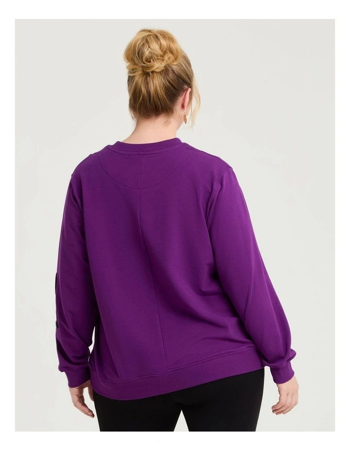 Cotton Cord Applique Sweatshirt in Grape image 2