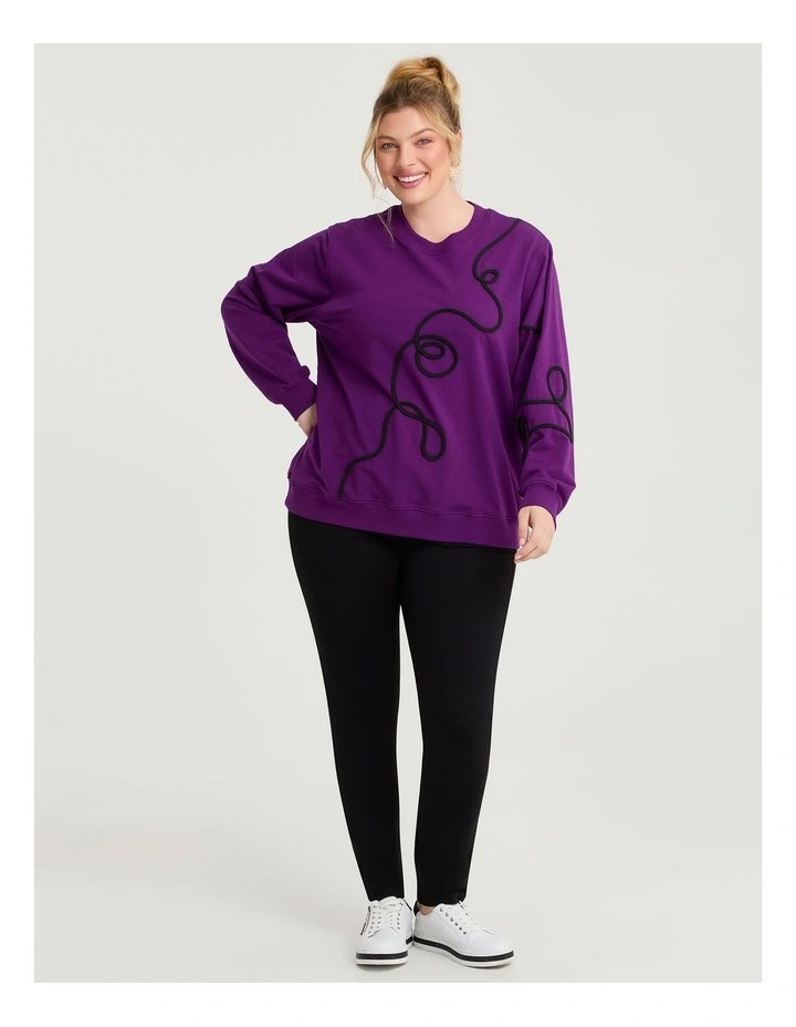 Cotton Cord Applique Sweatshirt in Grape image 3