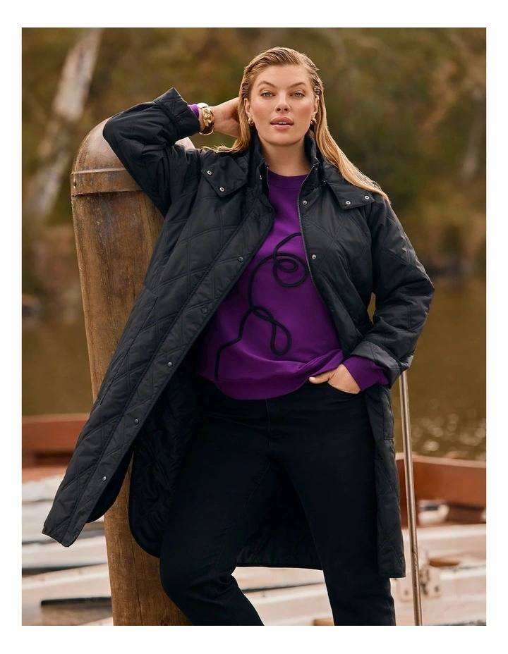 Cotton Cord Applique Sweatshirt in Grape image 4