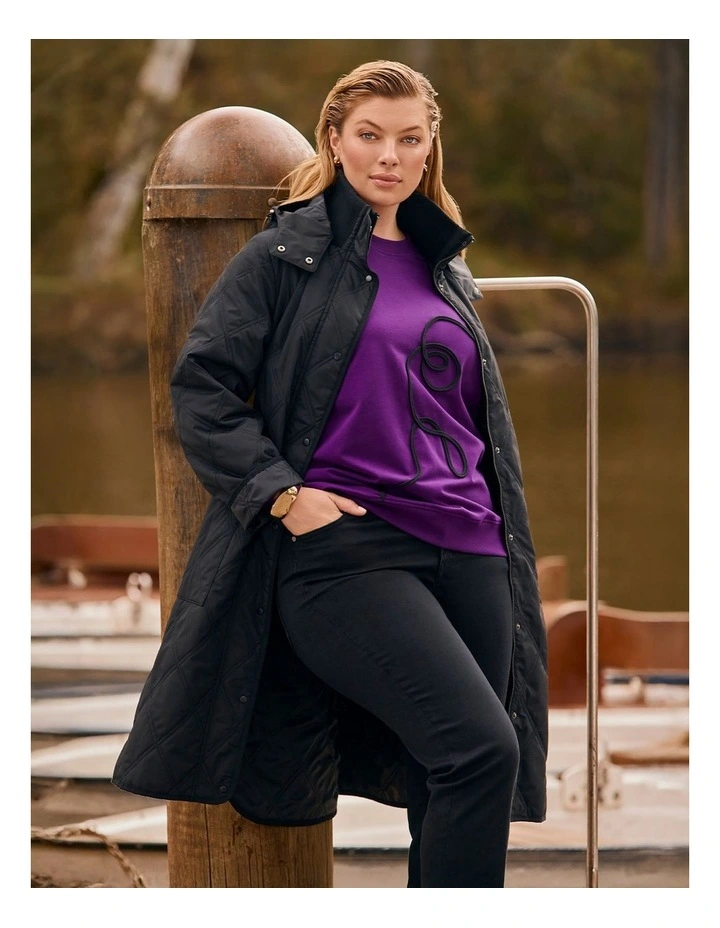 Cotton Cord Applique Sweatshirt in Grape image 5