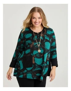 Angled Spliced Snug Tunic Peacock Print