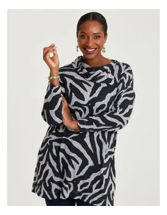 Bamboo Cosy Drape Neck Tunic in Print