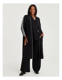 Eyelet Long Bamboo Ponte Vest in Black