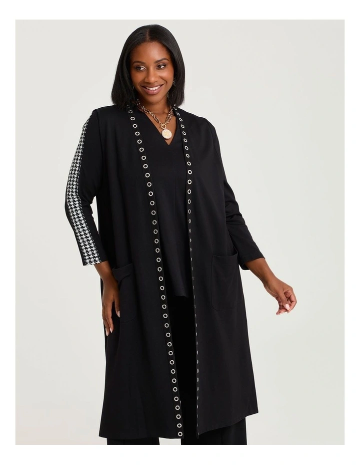 Eyelet Long Bamboo Ponte Vest in Black image 3