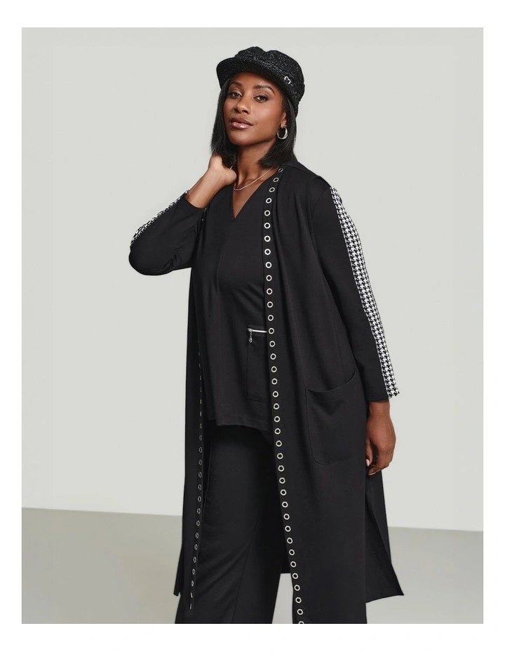 Eyelet Long Bamboo Ponte Vest in Black image 4