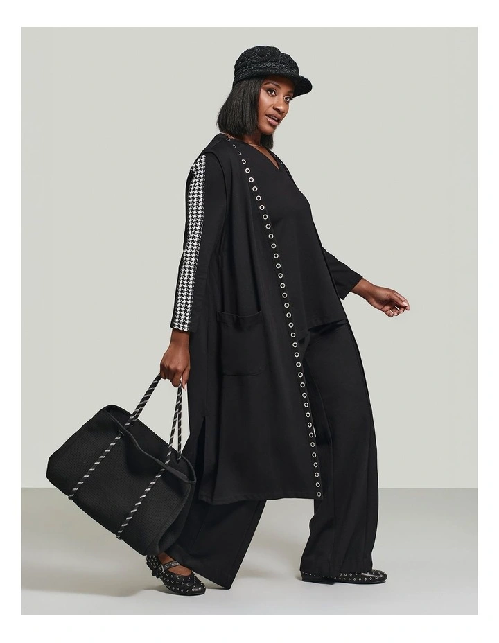 Eyelet Long Bamboo Ponte Vest in Black image 5