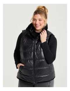 Reversible Faux Fur Hooded Vest Black