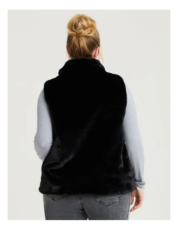 Reversible Faux Fur Hooded Vest Black image 3