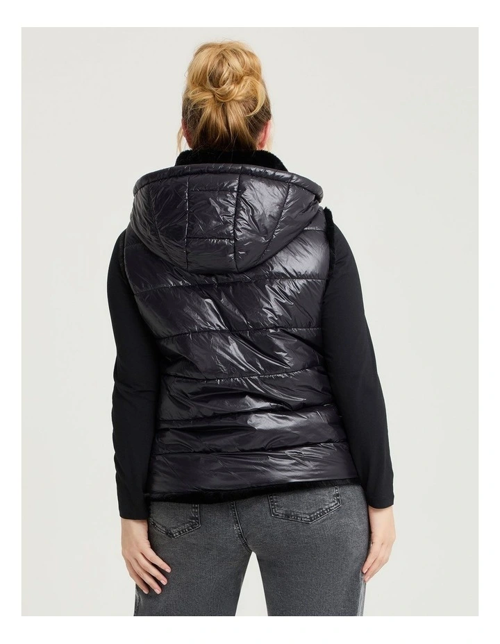 Reversible Faux Fur Hooded Vest Black image 4