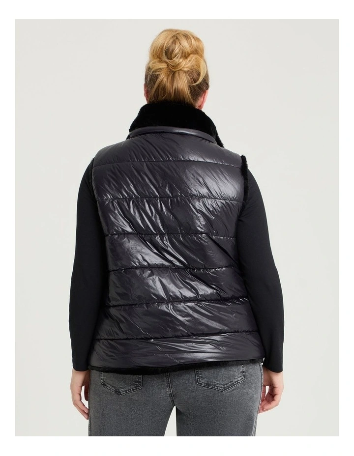 Reversible Faux Fur Hooded Vest Black image 5