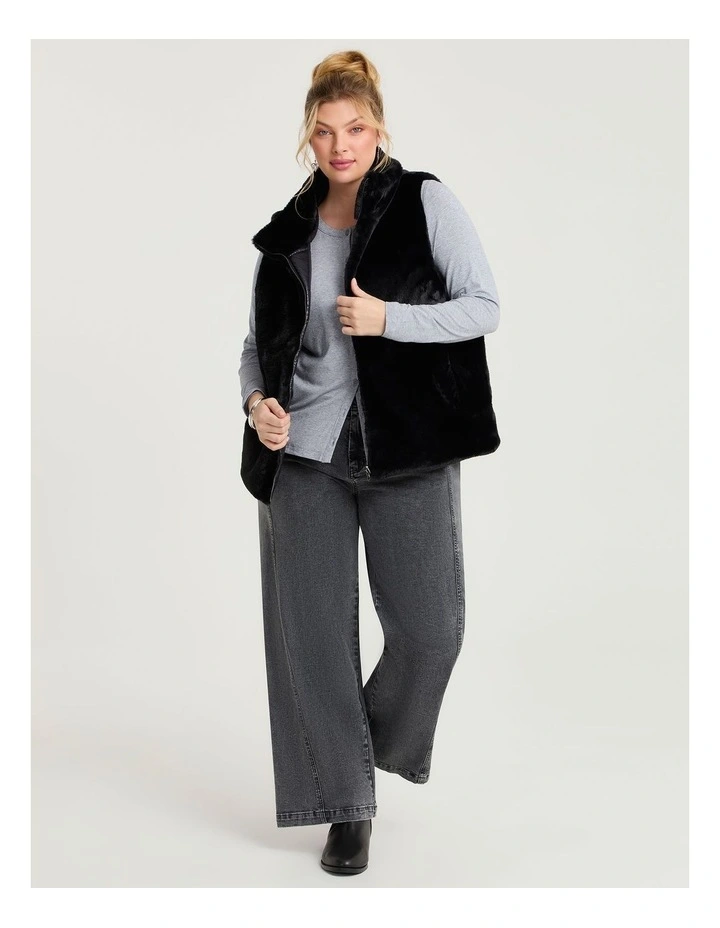 Reversible Faux Fur Hooded Vest Black image 7